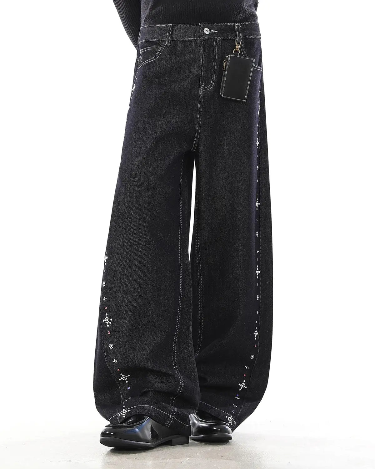 Studded Rhinestone Baggy Denim Jeans | Flation Streetwear
