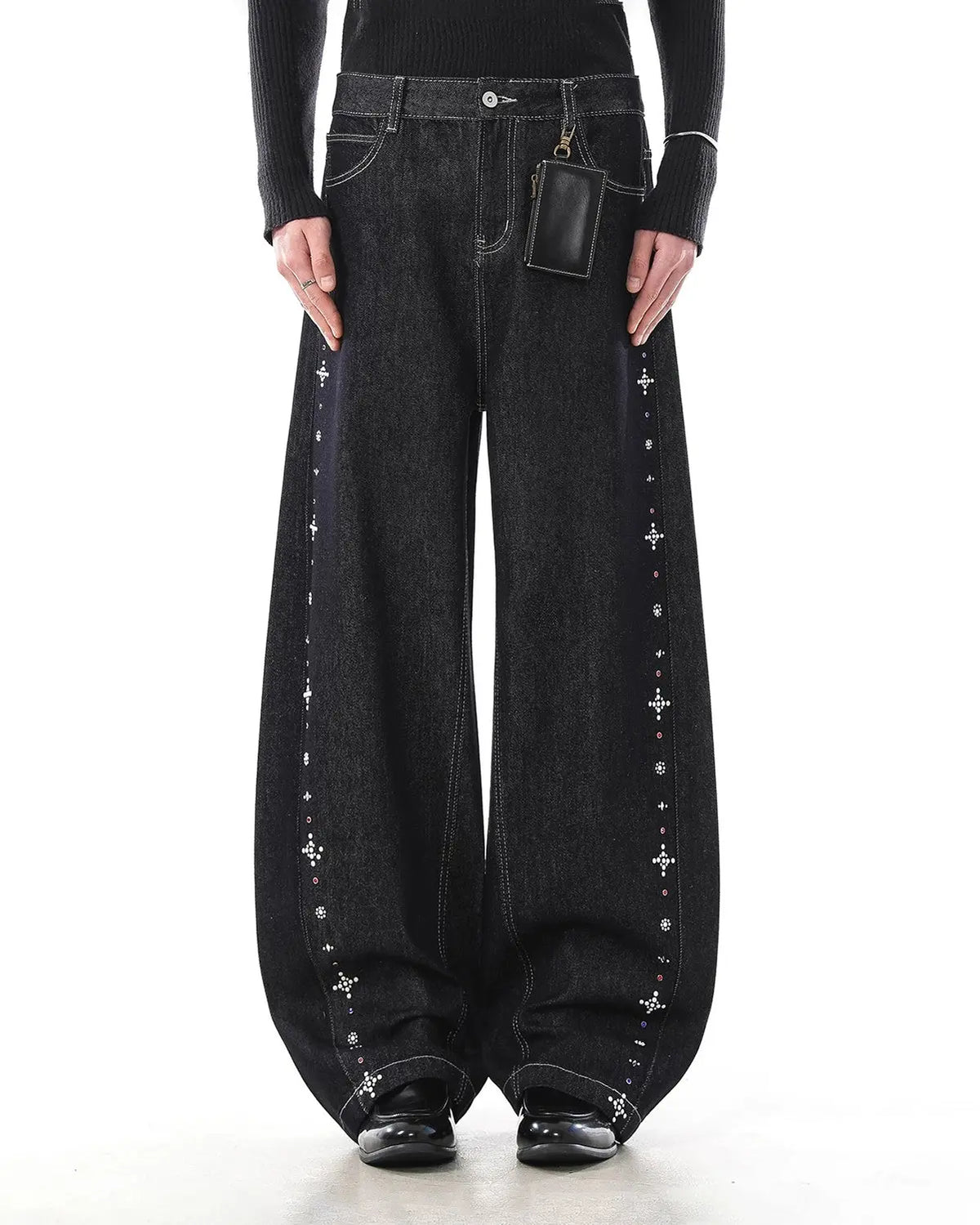 Studded Rhinestone Baggy Denim Jeans | Flation Streetwear