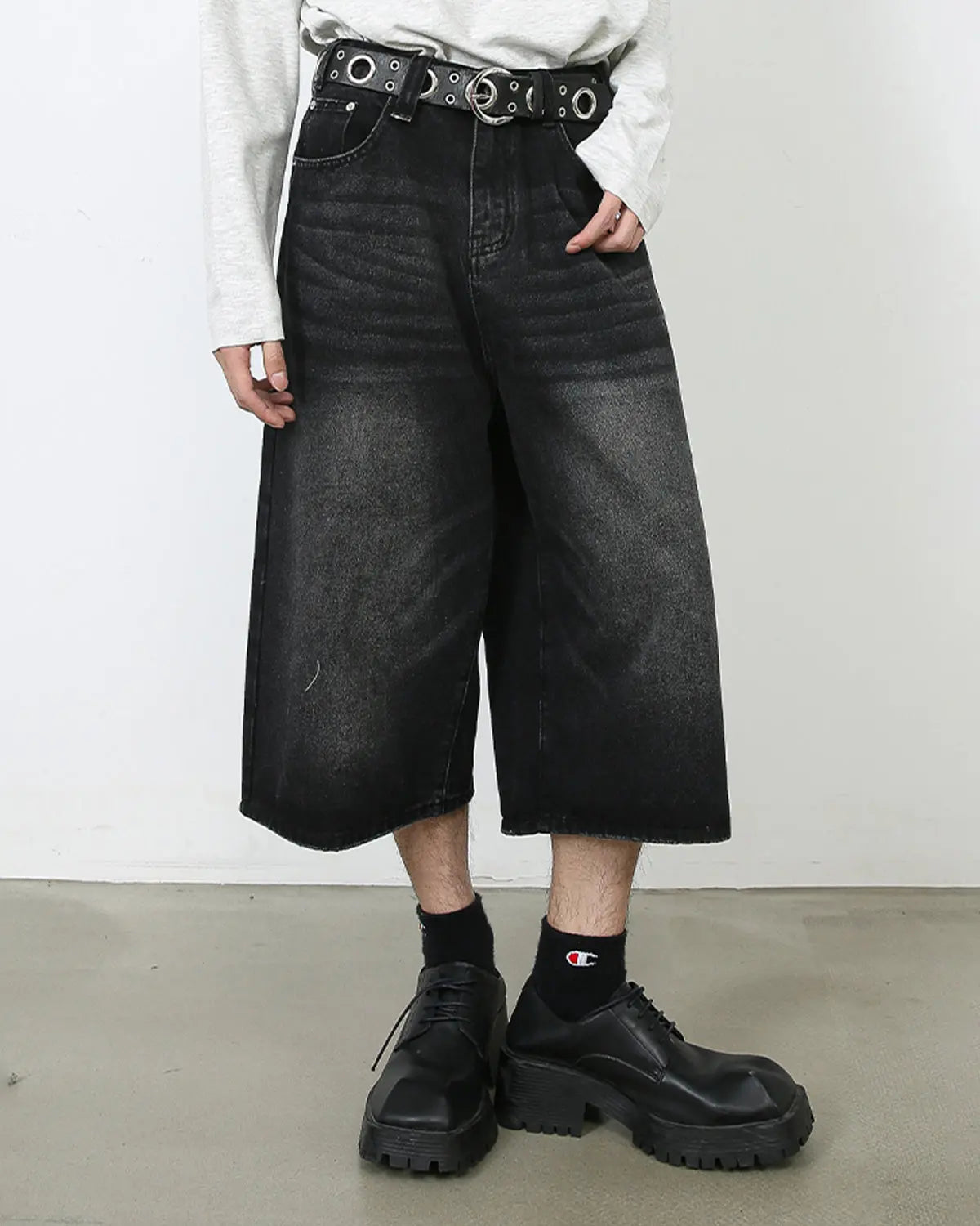 Washed Baggy Denim Jorts | Flation Streetwear