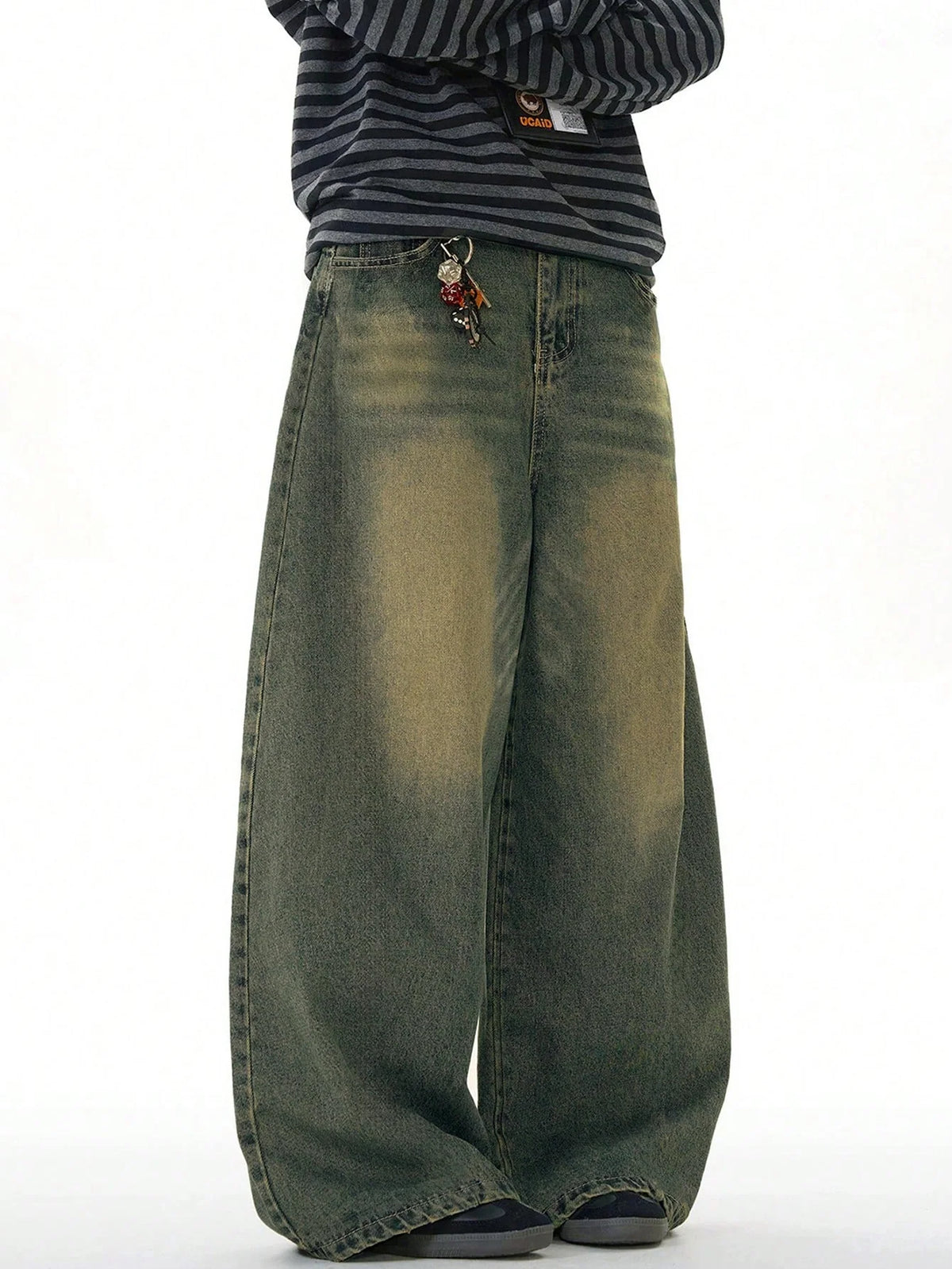 Flation Wide Leg Loose Fit Distressed Vintage Denim Jeans