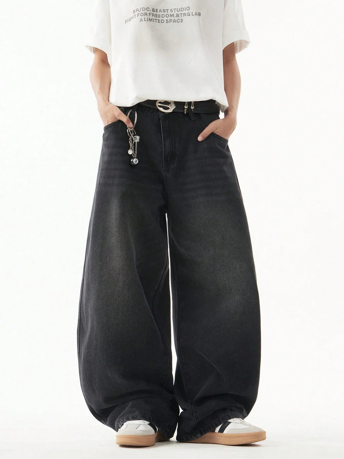 Flation Wide Leg Loose Fit Distressed Vintage Denim Jeans