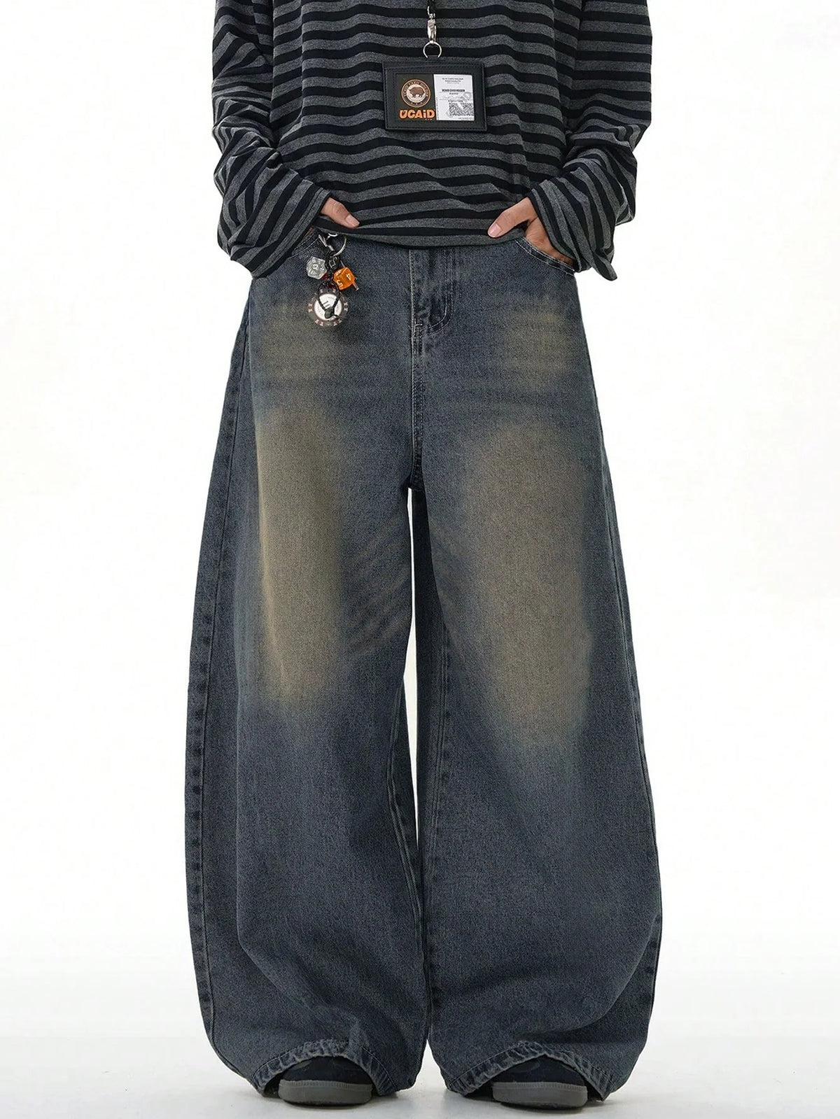 Flation Wide Leg Loose Fit Distressed Vintage Denim Jeans