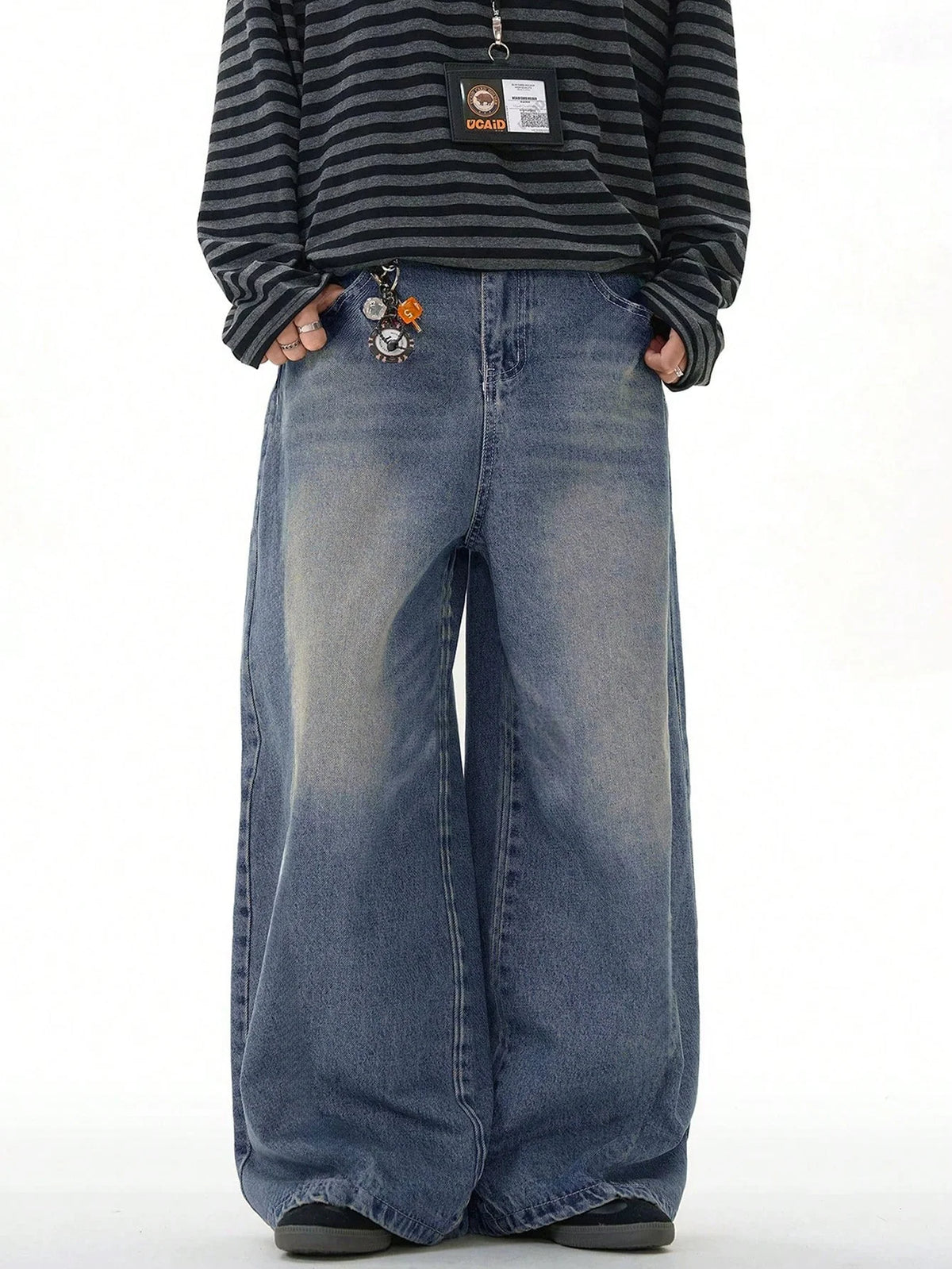 Flation Wide Leg Loose Fit Distressed Vintage Denim Jeans