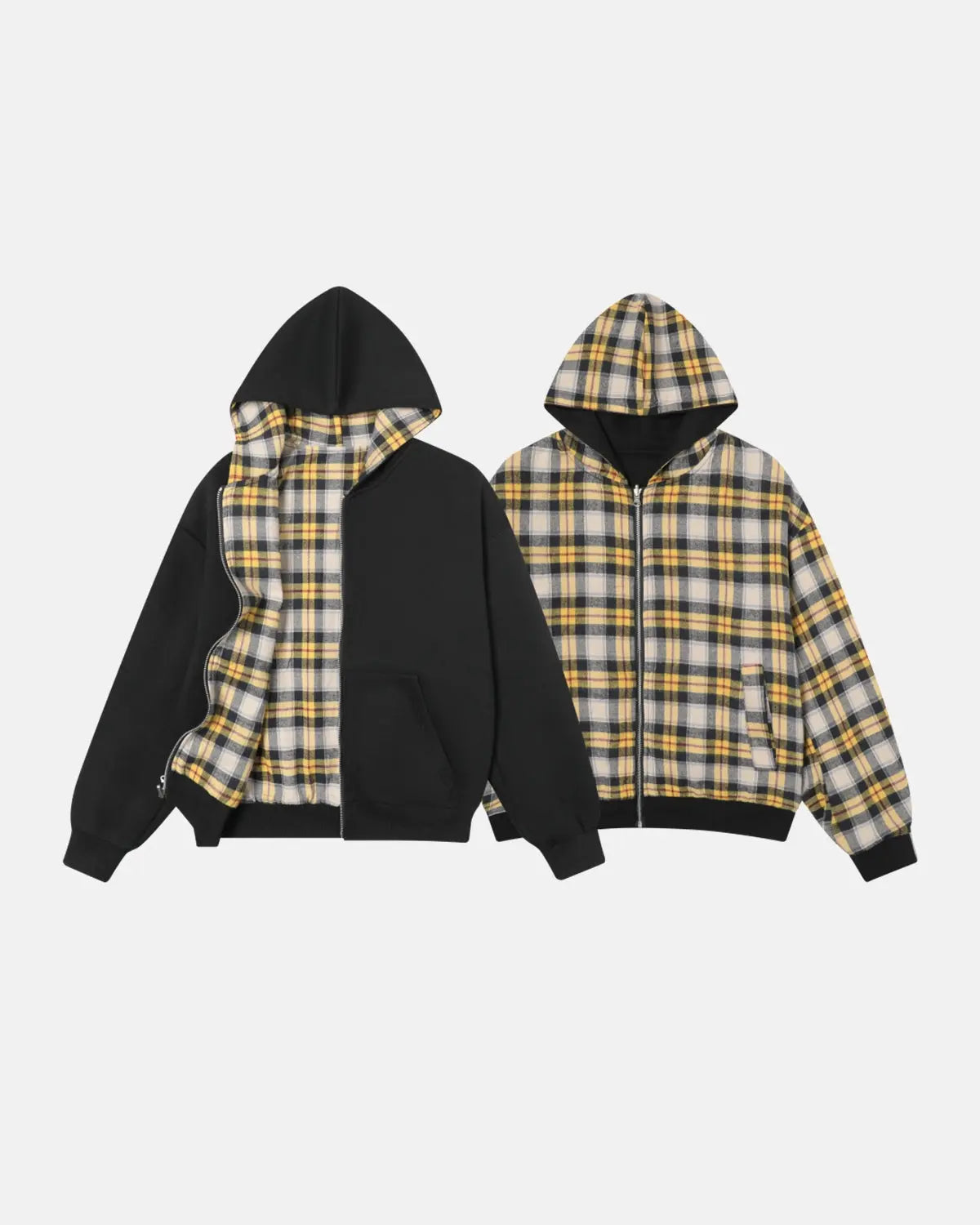 Reversible Plaid Zip Up Hoodies | Flation Streetwear