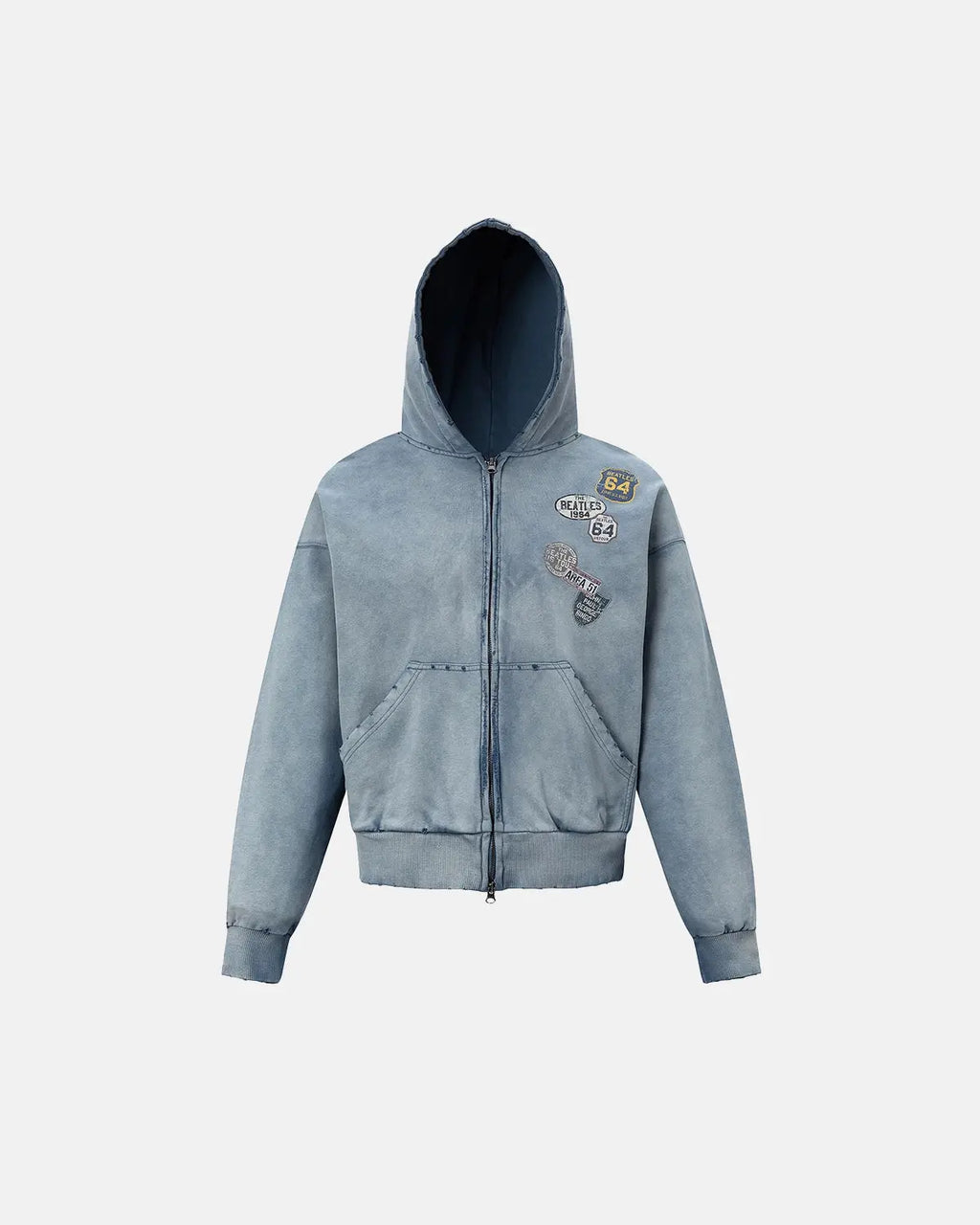 Blue Distressed Acid Wash Zip Up Hoodies | Flation Streetwear