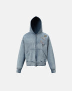 Blue Distressed Acid Wash Zip Up Hoodies | Flation Streetwear