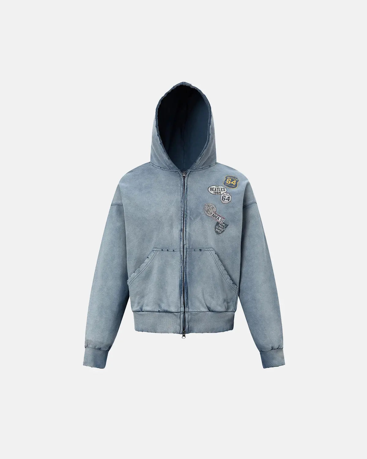 Blue Distressed Acid Wash Zip Up Hoodies | Flation Streetwear