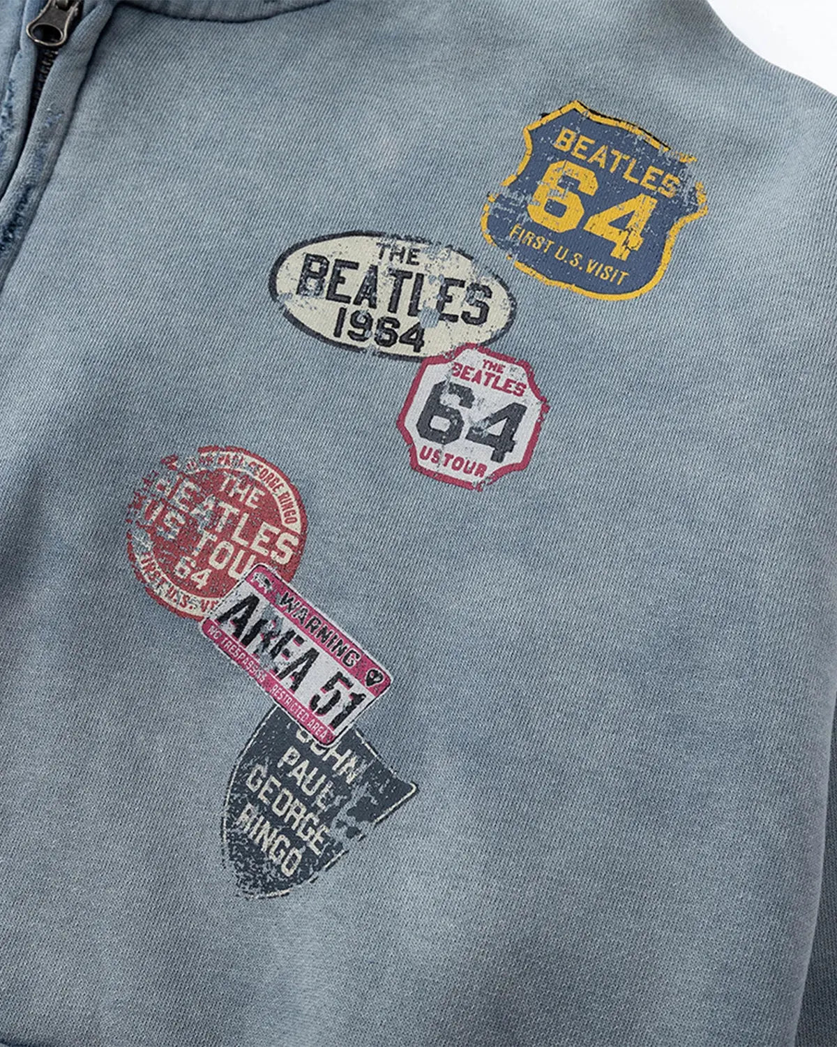 Blue Distressed Acid Wash Zip Up Hoodies | Flation Streetwear