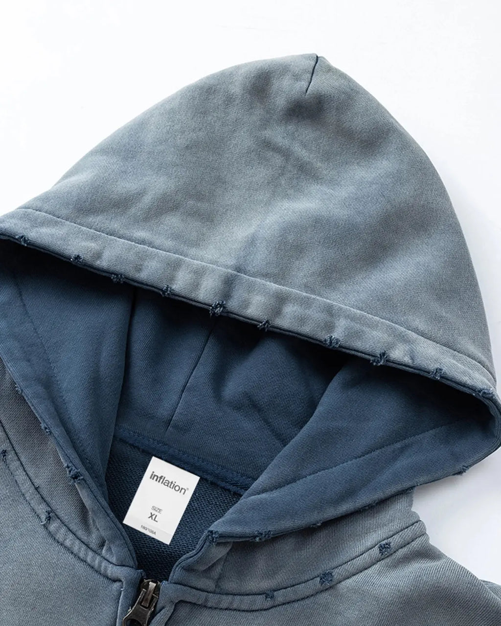 Blue Distressed Acid Wash Zip Up Hoodies | Flation Streetwear