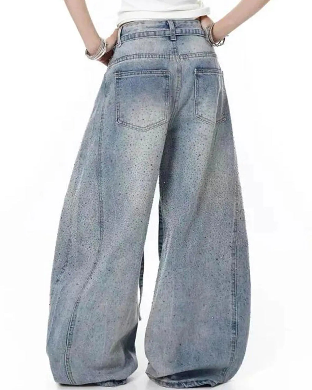 Rhinestone Baggy Barrel Jeans | Flation Streetwear