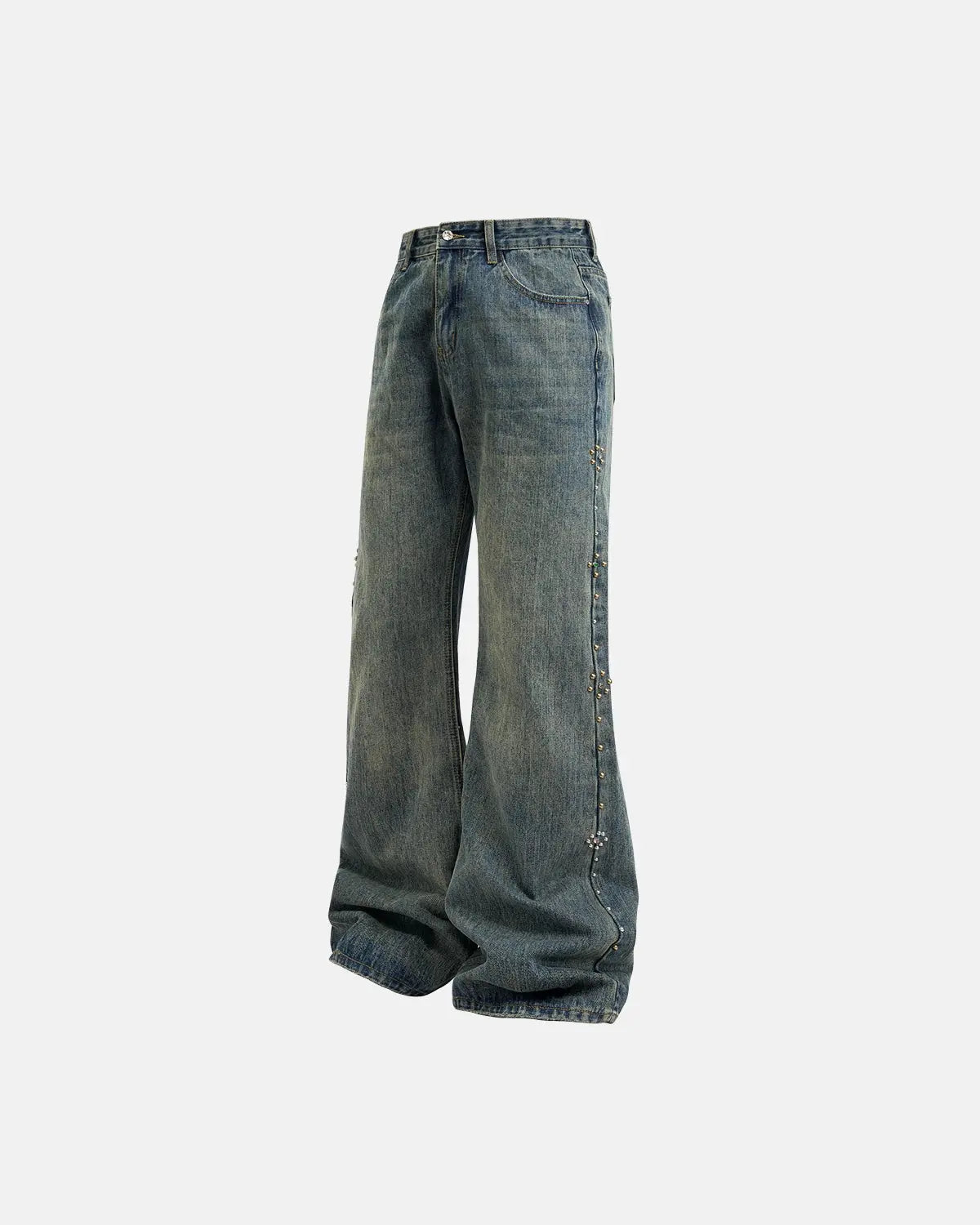 Acid Wash Beaded Studded Flared Baggy Jeans | Flation Streetwear