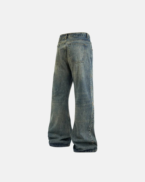 Acid Wash Beaded Studded Flared Baggy Jeans | Flation Streetwear