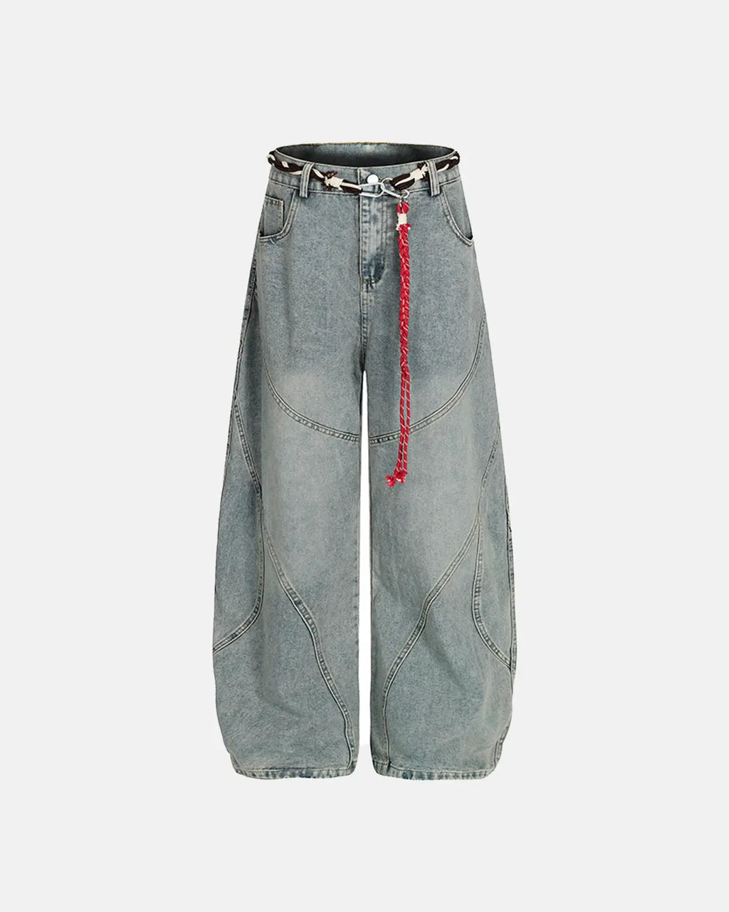 Acid Wash Stitching Baggy Jeans | Flation Streetwear
