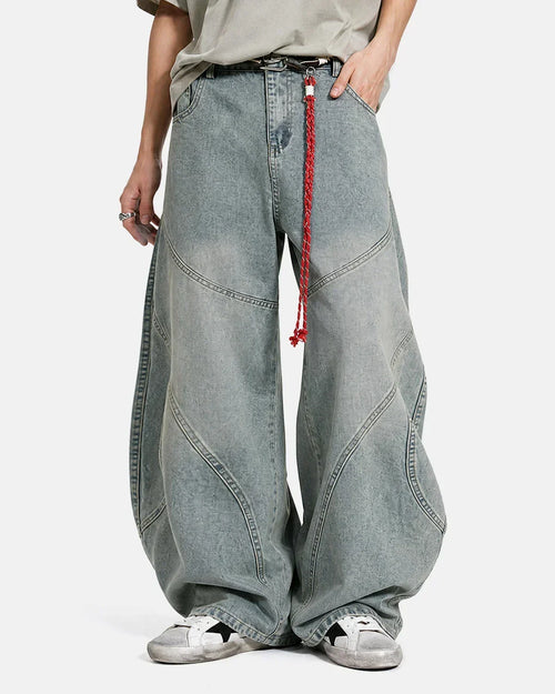 Acid Wash Stitching Baggy Jeans | Flation Streetwear