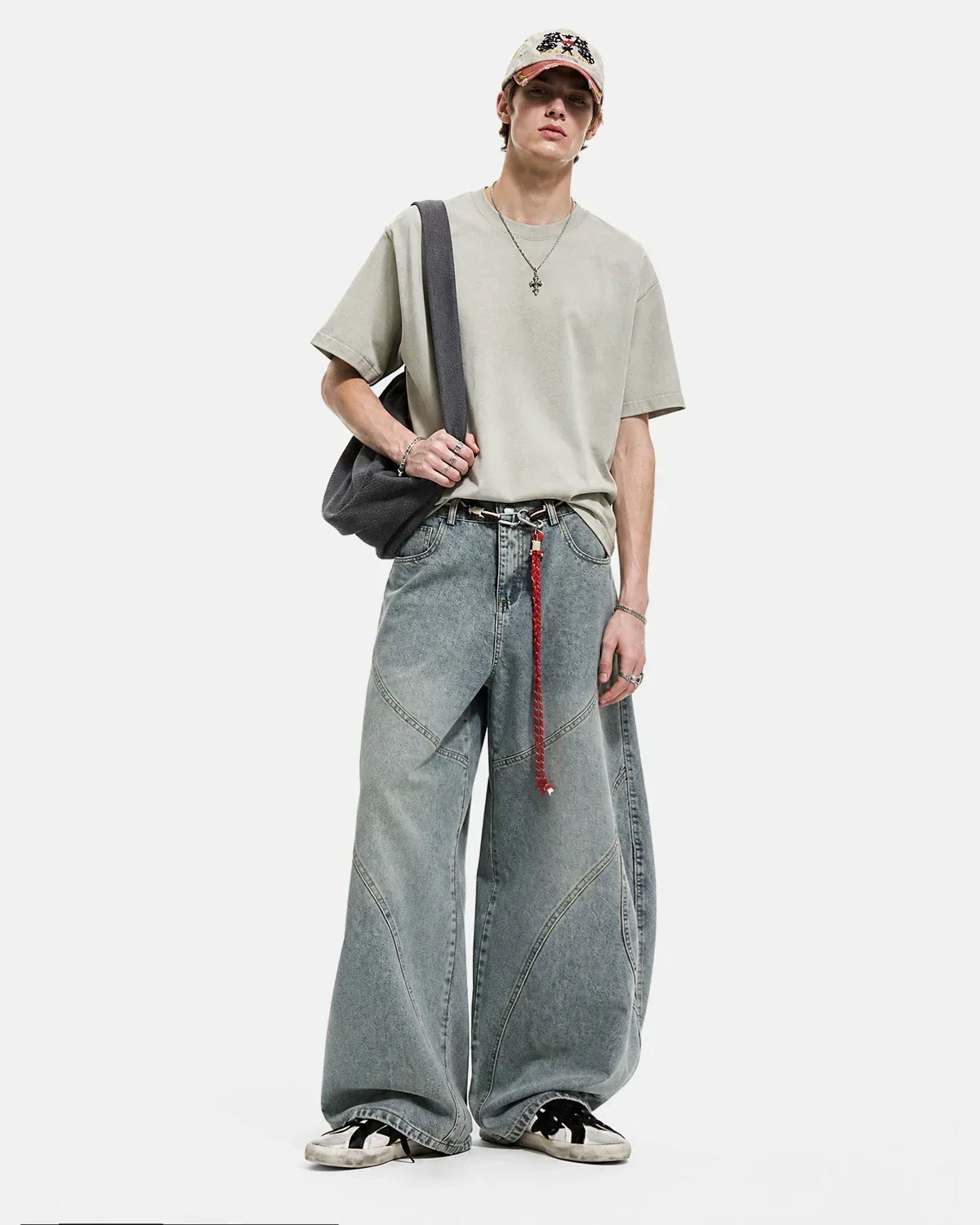 Acid Wash Stitching Baggy Jeans | Flation Streetwear