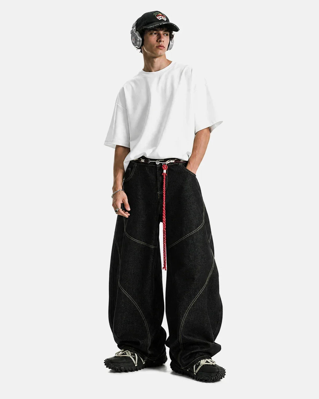 Acid Wash Stitching Baggy Jeans | Flation Streetwear