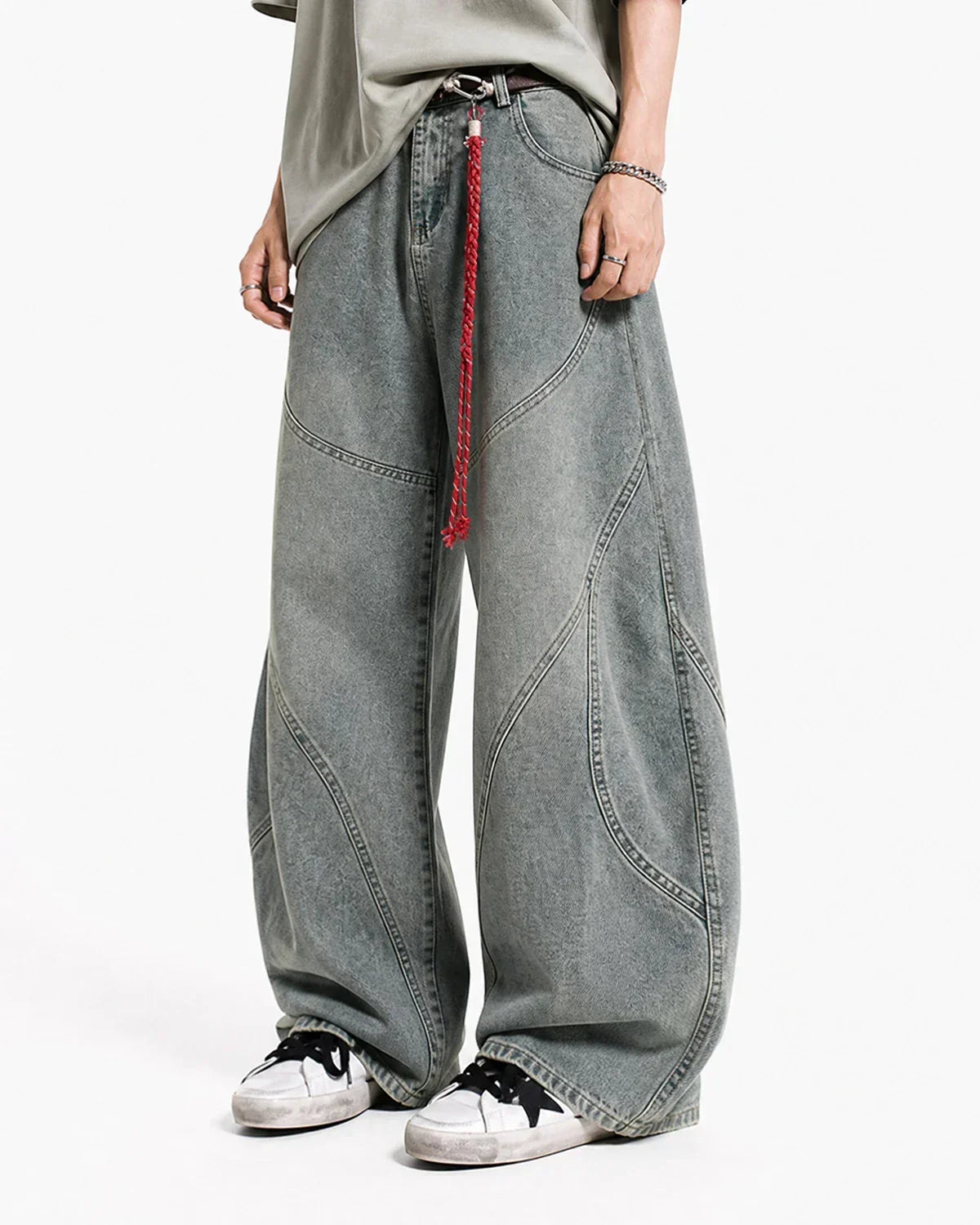 Acid Wash Stitching Baggy Jeans | Flation Streetwear