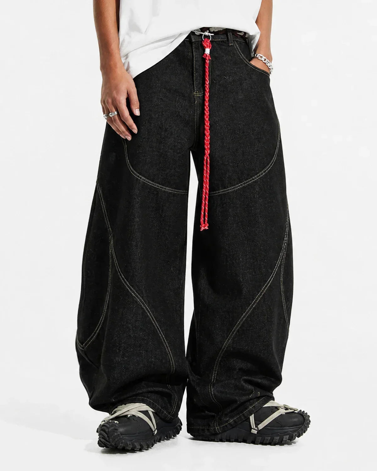 Acid Wash Stitching Baggy Jeans | Flation Streetwear