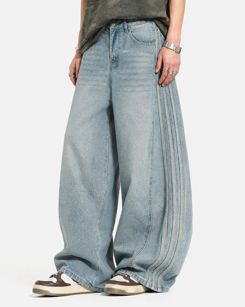 Acid Wash Striped Side Baggy Jeans | Flation Streetwear