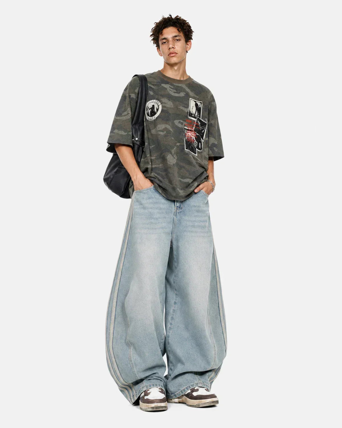 Acid Wash Striped Side Baggy Jeans | Flation Streetwear
