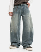 Acid Washed Distressed Barrel Jeans | Flation Streetwear