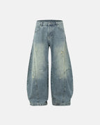 Acid Washed Distressed Barrel Jeans | Flation Streetwear