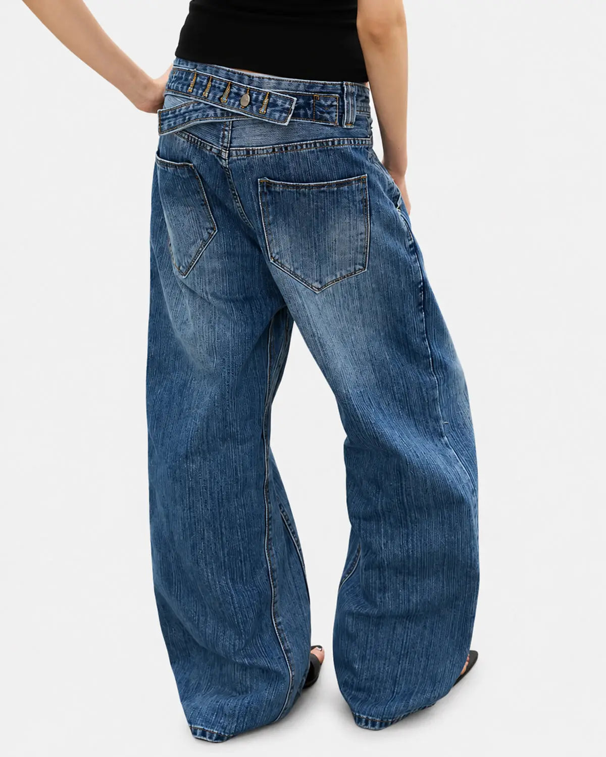 Adjustable Waist Bamboo Weave Baggy Jeans | Flation Streetwear
