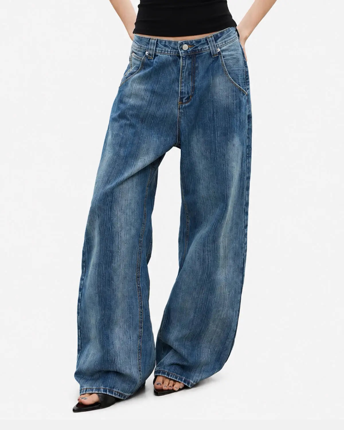 Adjustable Waist Bamboo Weave Baggy Jeans | Flation Streetwear