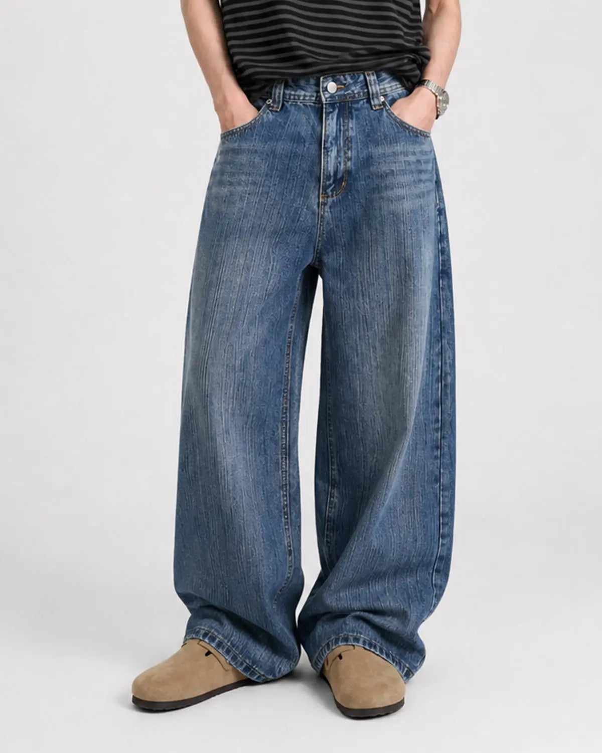 Adjustable Waist Bamboo Weave Baggy Jeans | Flation Streetwear