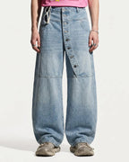 Asymmetric Button Baggy Jeans | Flation Streetwear