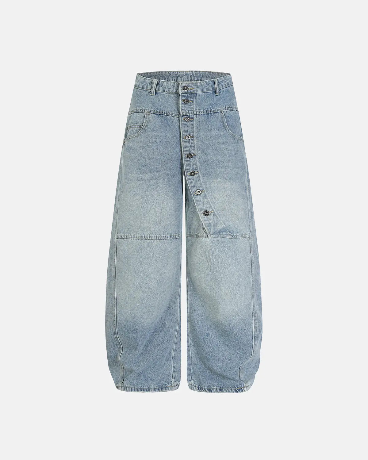 Asymmetric Button Baggy Jeans | Flation Streetwear