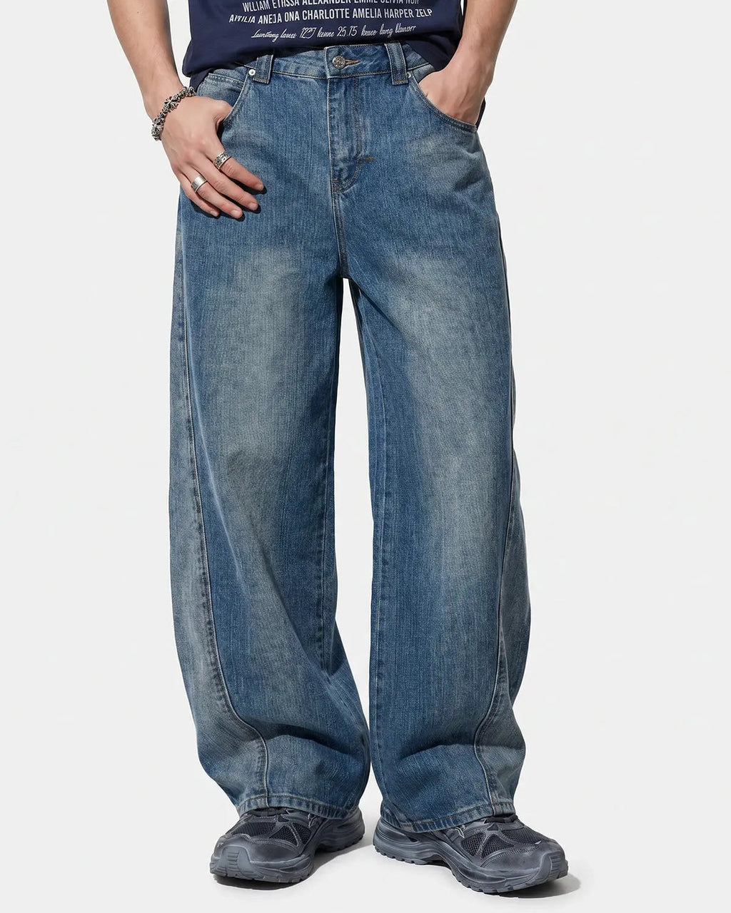 Bamboo Weave Cinch Back Baggy Jeans | Flation Streetwear