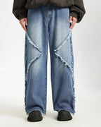 Blue Frayed Acid Wash Pants | Flation Streetwear
