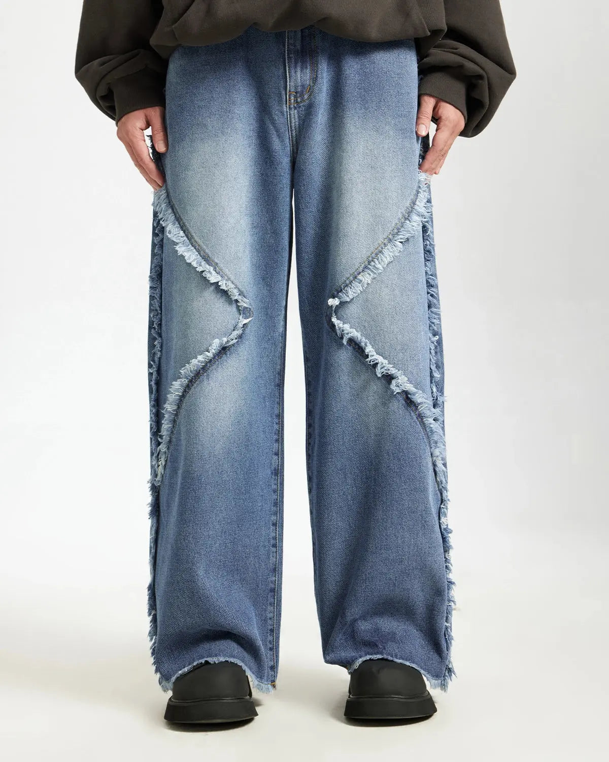 Blue Frayed Acid Wash Pants | Flation Streetwear