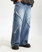 Blue Frayed Acid Wash Pants | Flation Streetwear