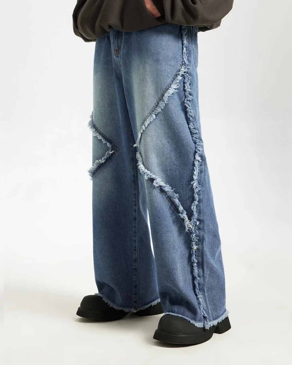 Blue Frayed Acid Wash Pants | Flation Streetwear