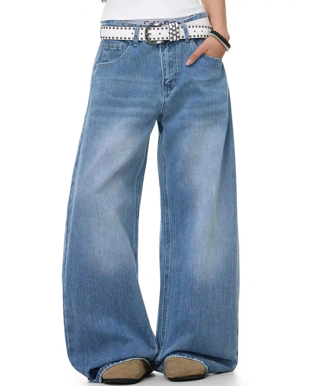 Cross Stud Bamboo Weave Baggy Jeans | Flation Streetwear
