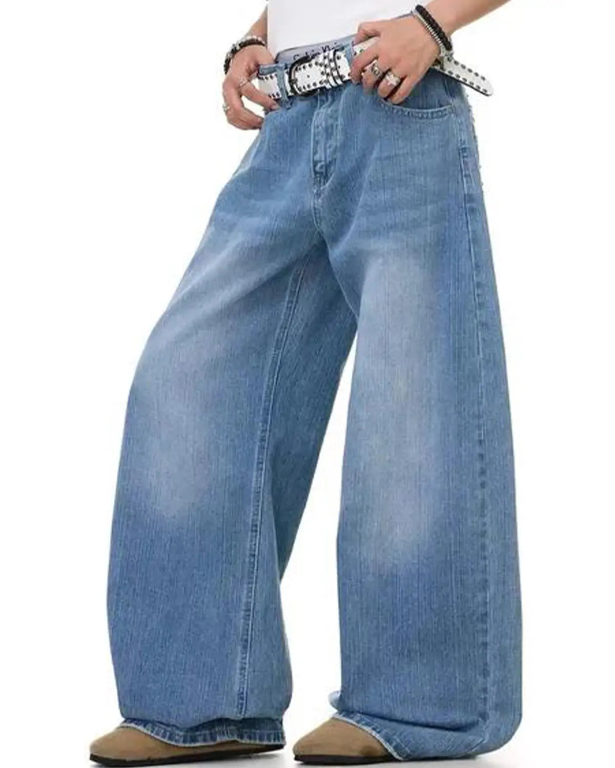 Cross Stud Bamboo Weave Baggy Jeans | Flation Streetwear