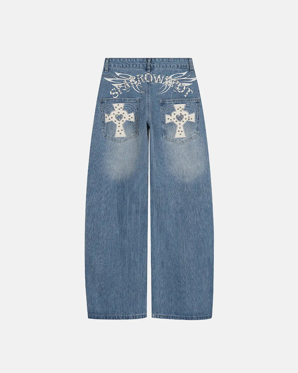 Cross Stud Bamboo Weave Baggy Jeans | Flation Streetwear