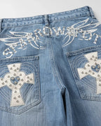 Cross Stud Bamboo Weave Baggy Jeans | Flation Streetwear