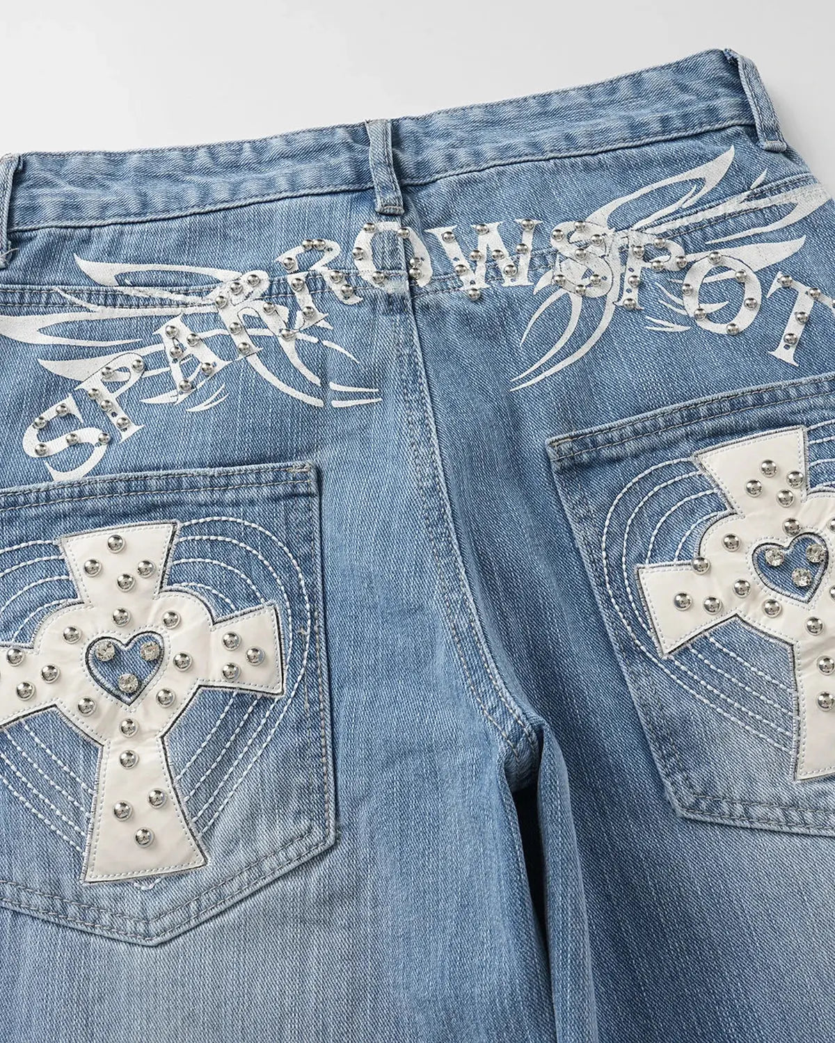 Cross Stud Bamboo Weave Baggy Jeans | Flation Streetwear