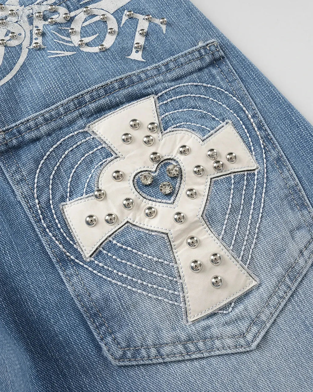 Cross Stud Bamboo Weave Baggy Jeans | Flation Streetwear