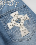 Cross Stud Bamboo Weave Baggy Jeans | Flation Streetwear
