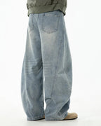 Curved Seam Deconstructed Barrel Jeans | Flation  Streetwear