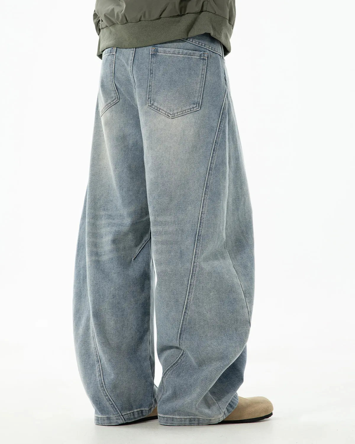 Curved Seam Deconstructed Barrel Jeans | Flation  Streetwear