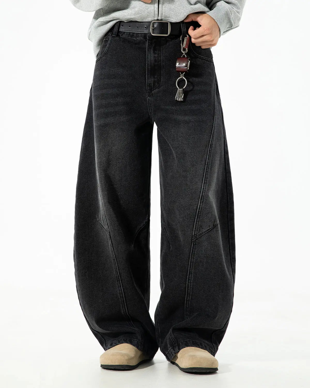 Curved Seam Deconstructed Barrel Jeans | Flation  Streetwear