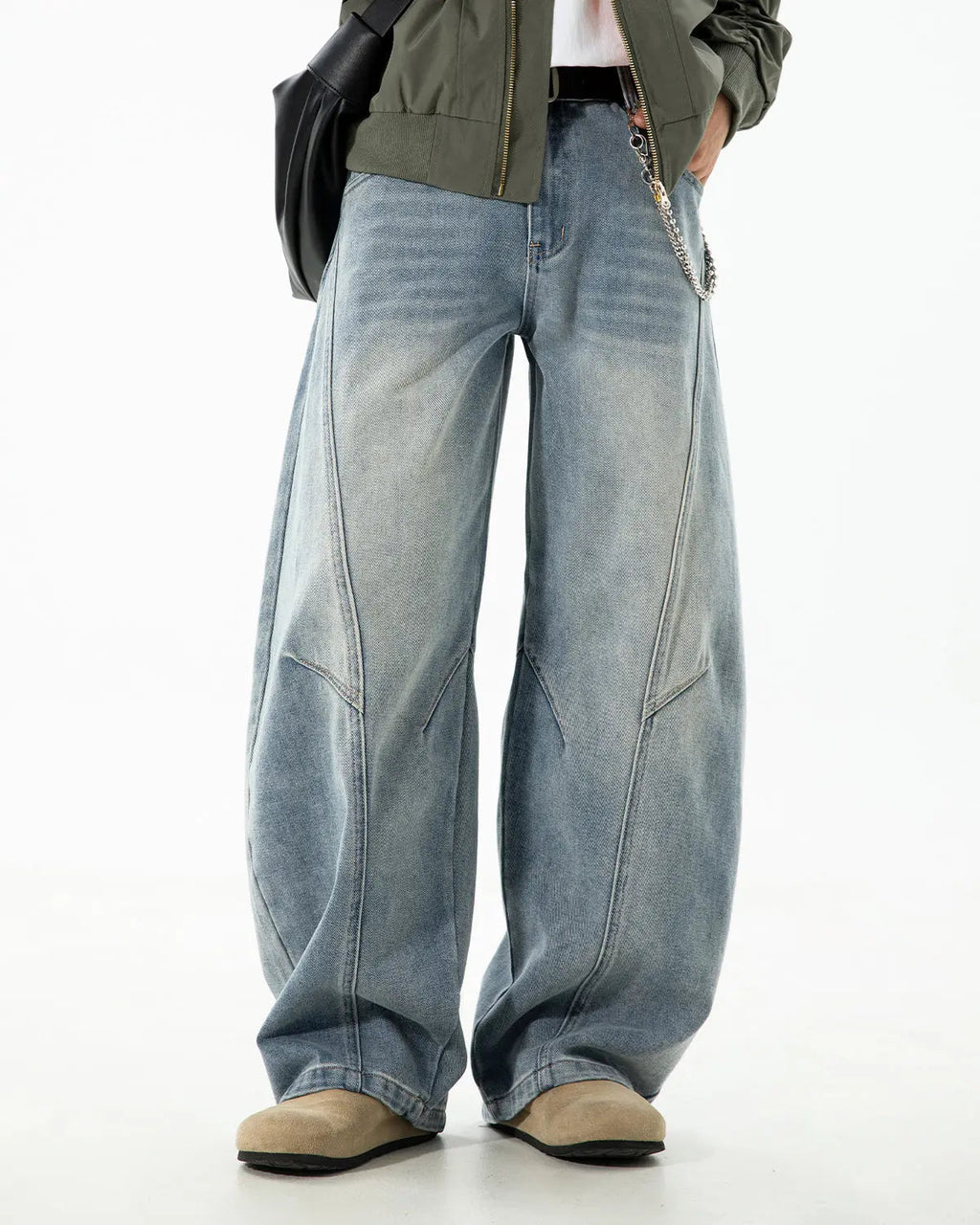 Curved Seam Deconstructed Barrel Jeans | Flation  Streetwear