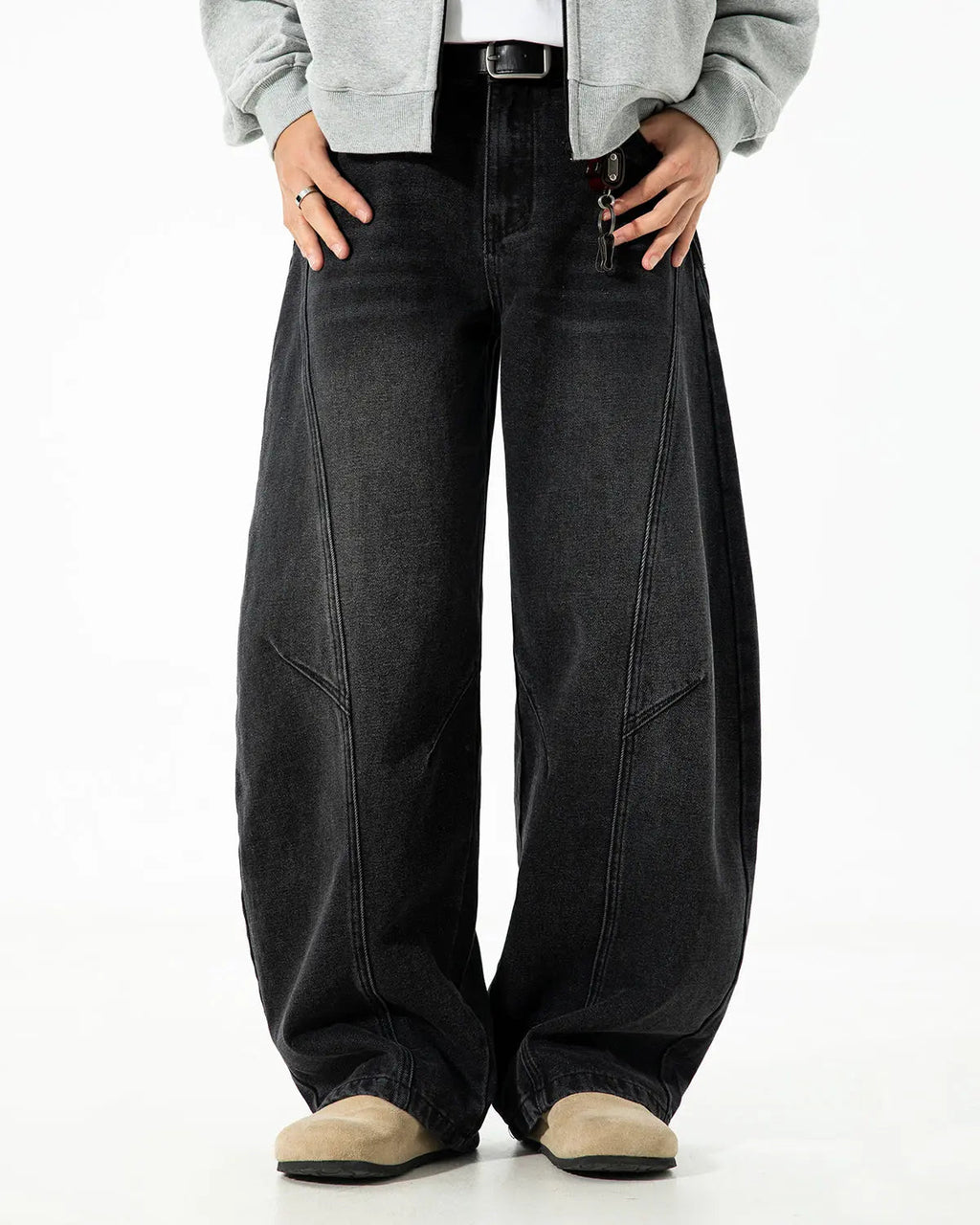 Curved Seam Deconstructed Barrel Jeans | Flation  Streetwear