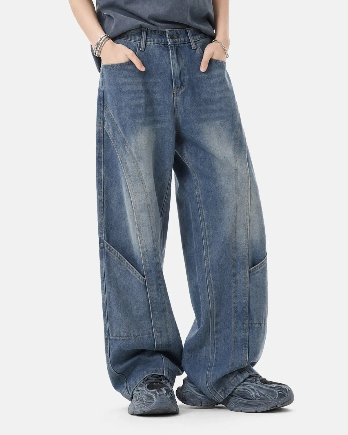 Deconstructed Baggy Straight-Leg Jeans | Flation Streetwear