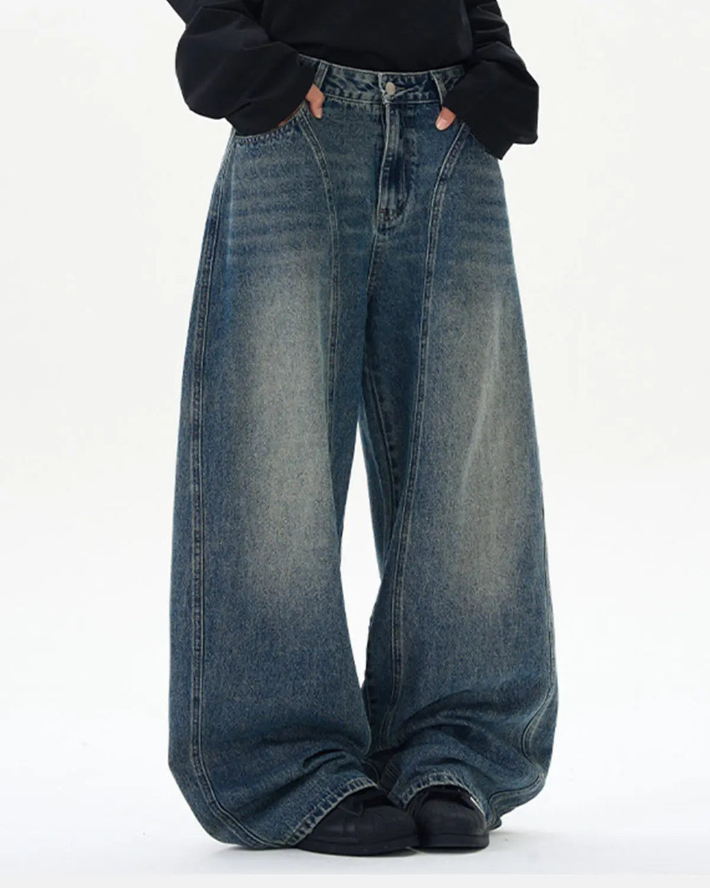 Deconstructed Washed Barrel Jeans | Flation Streetwear